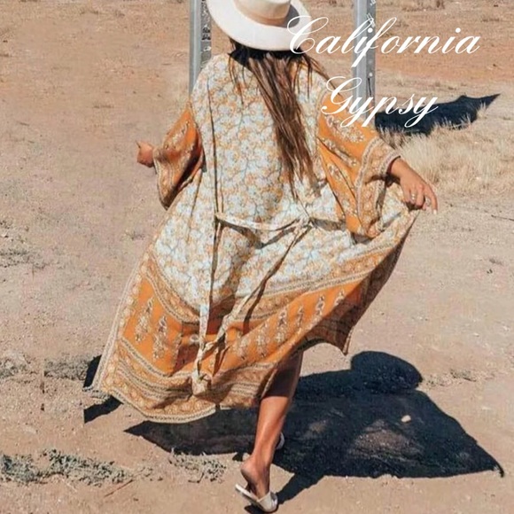 Gypsy Boho Festival Floral Kimono Western Duster - Picture 5 of 12